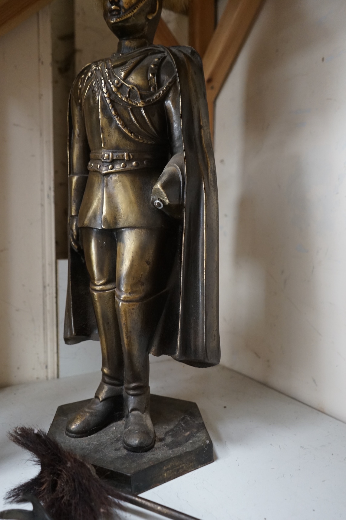 A brass 'Guardsman' fireside companion stand, 78cm